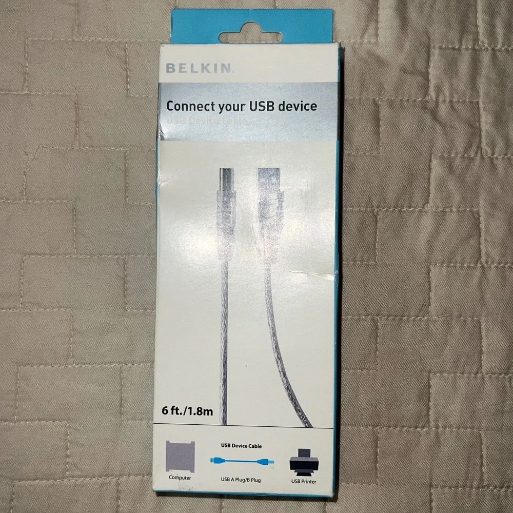 6 Ft. Belkin USB Device Cable NEW! Computer Printer A Plug/ B Plug